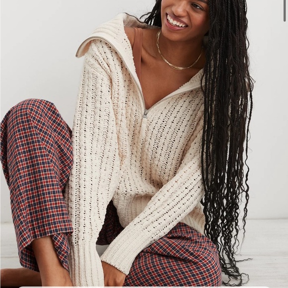 Aerie Cable Car Quarter Zip Sweater in‎ cream size xs - Picture 1 of 7